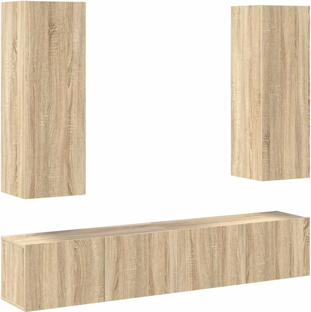 vidaXL Set de dulapuri TV, 4 piese, stejar sonoma, lemn prelucrat