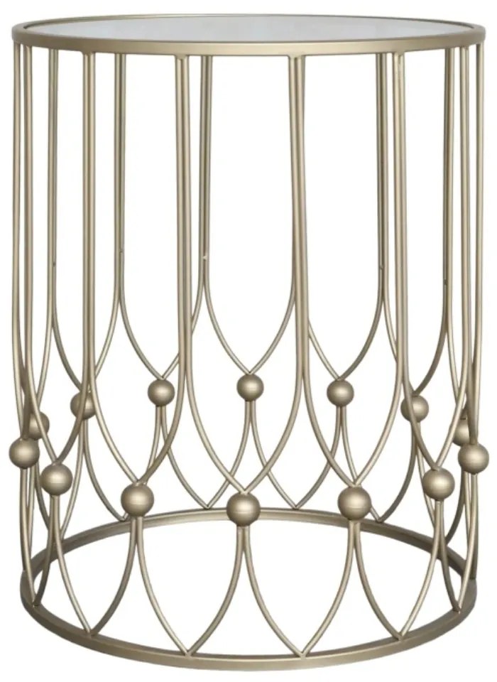 Masuta laterala, aurie, din metal si sticla, H55cm, Antique Brass