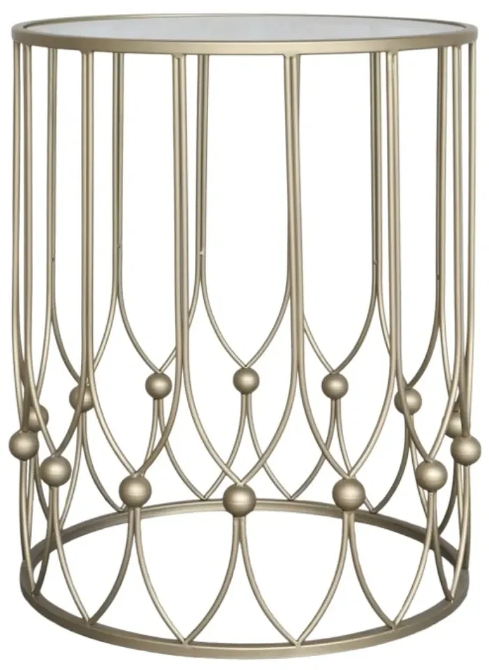 Masuta laterala, aurie, din metal si sticla, H55cm, Antique Brass