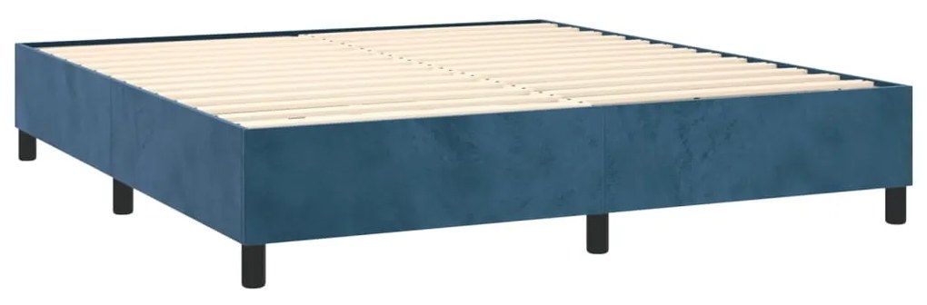 Pat box spring cu saltea, albastru inchis, 180x200 cm, catifea Albastru inchis, 35 cm, 180 x 200 cm