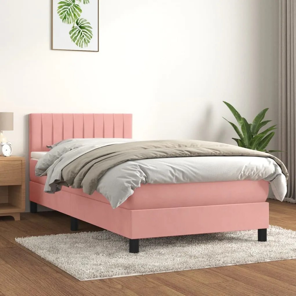 3141394 vidaXL Pat box spring cu saltea, roz, 80x200 cm, catifea