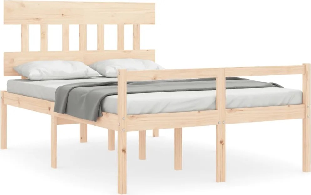 vidaXL Cadru de pat senior cu tăblie dublu mic, lemn masiv