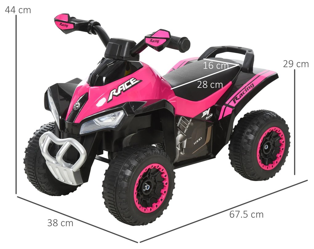 ATV Jucarie pentru copii Ride On cu lumini si sunete HOMCOM, miscare prin impingere varsta recomandata 18-36 luni, roz, 67,5x38x 44cm | Aosom Romania