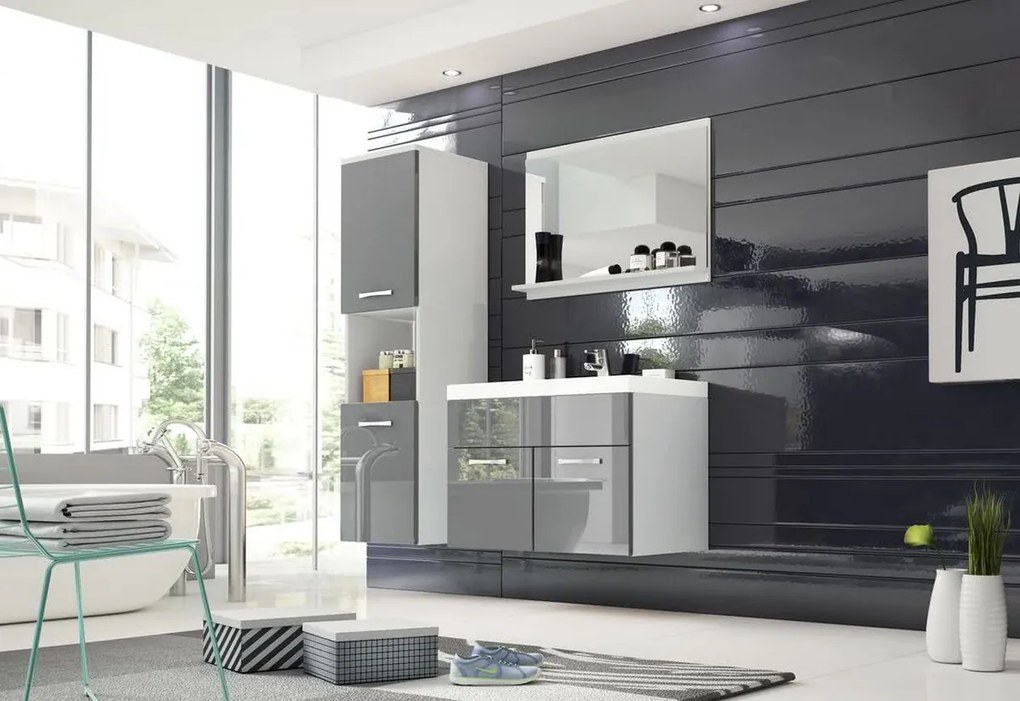 Expedo Set mobilier baie BOTTON cu lavor, alb/gri luciu