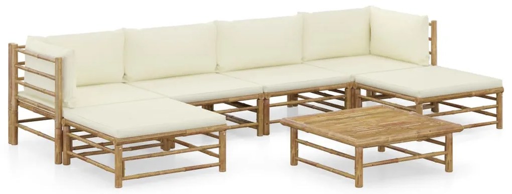 vidaXL Set mobilier de grădină cu perne alb crem, 7 piese, bambus