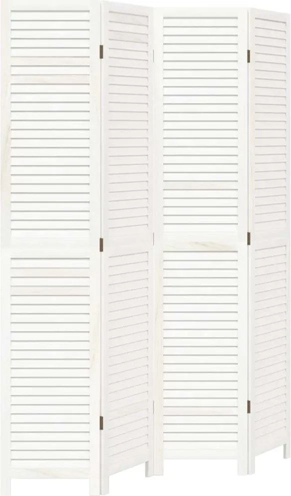 vidaXL Paravan cameră 4 panouri, alb, lemn masiv paulownia