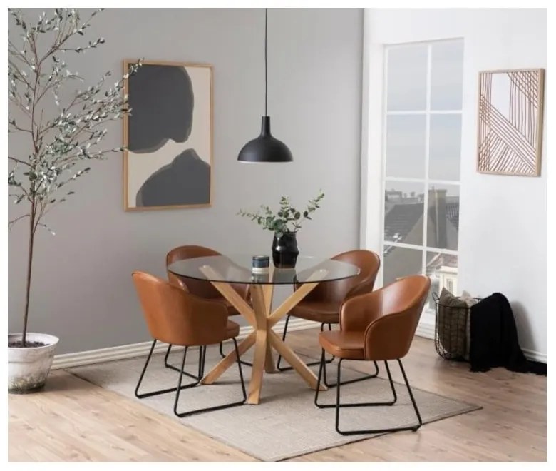 Masă dining cu blat din sticlă Actona Heaven, ⌀ 119 cm