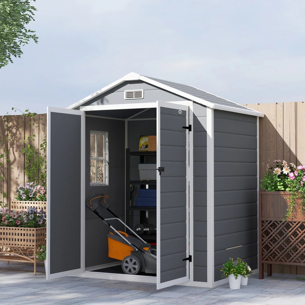 Outsunny Magazie Metalica pentru Gradina Gri Spatiu Depozitare Exterior | Aosom Romania