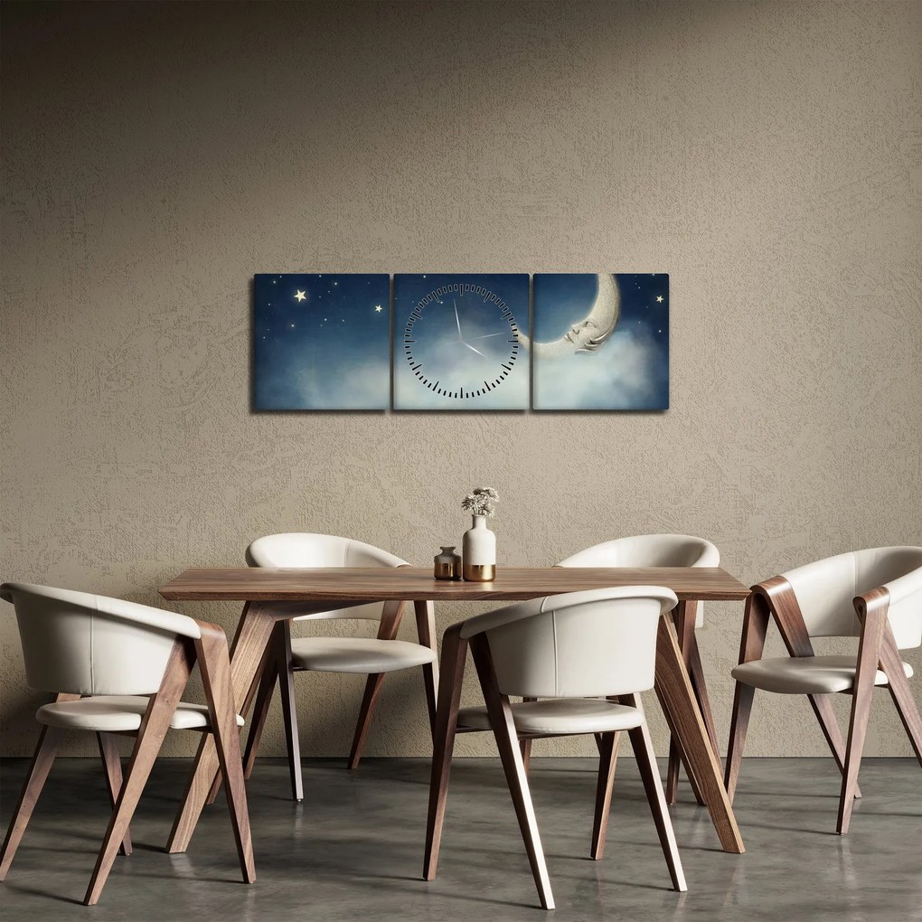 Tablou - Luna cu stele (cu ceas) (90x30 cm)