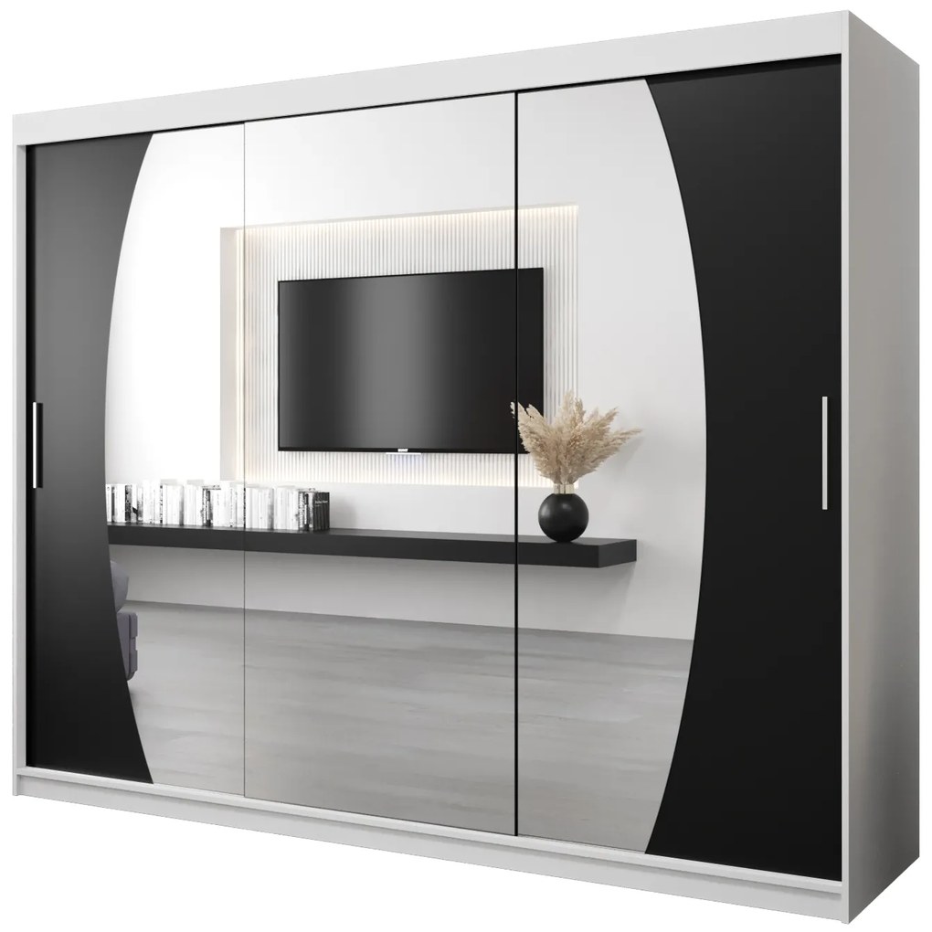 Dulap de haine 250 cm Eclipse (Alb mat + Negru mat). 1063442