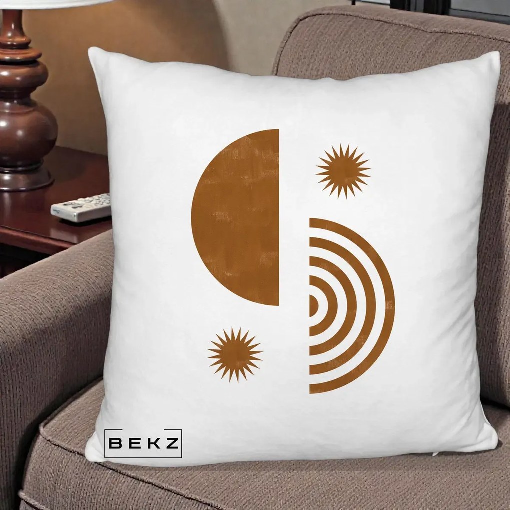 Perna Decorativa Boho Sun si Spirala, 40x40 cm, Alb Pufos, Husa Detasabila, Perna Inclusa, BEKZ®