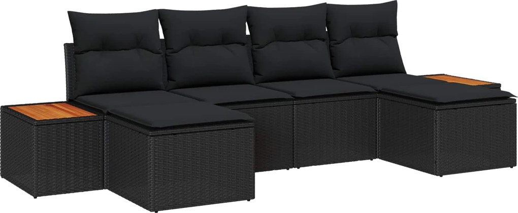 vidaXL Set de canapele pentru grădină cu pernă 6 pcs Negru Poli Rattan