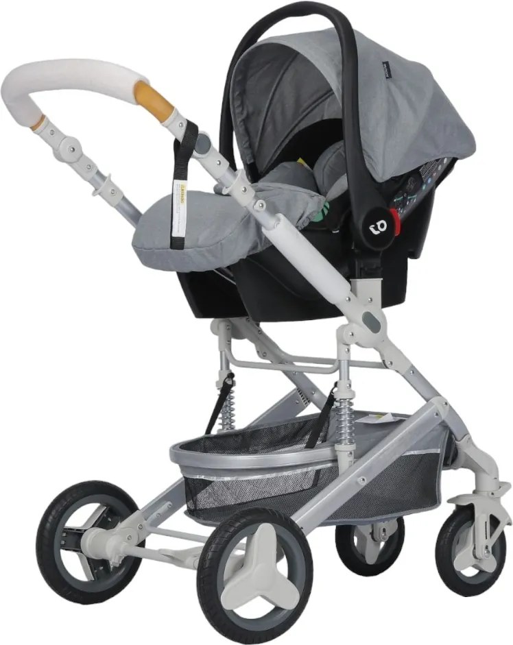 Carucior nou nascuti 3 in 1 NOVOKIDS™ 5300, Cu geanta bebe, Cadru Aluminiu, Amortizoare, Roti din cauciuc plin AVE, Landou, Scoica auto, Spatar