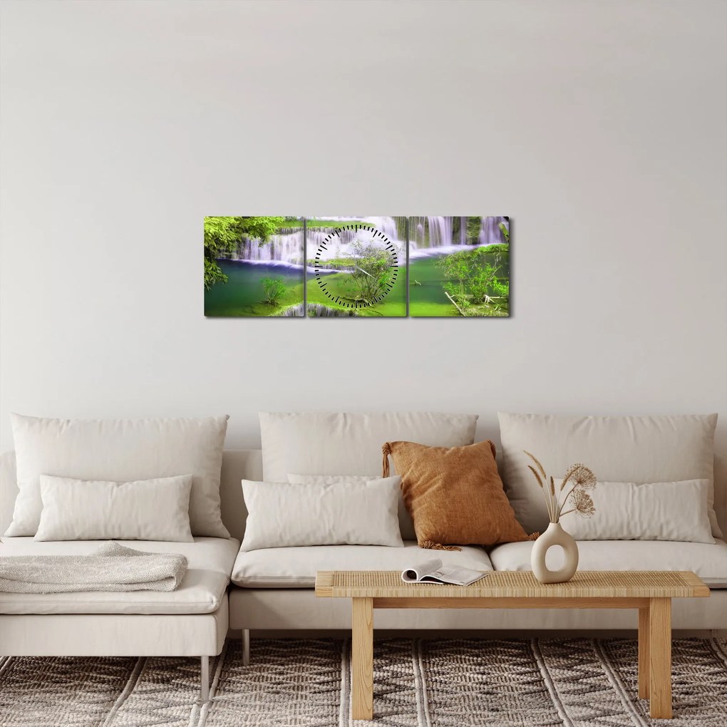 Tablou - Cascada Huay Mae Khamin, Kanchanaburi, Thailanda (cu ceas) (90x30 cm)