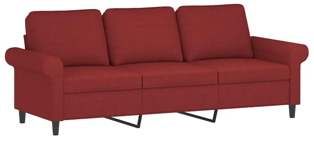 Canapea cu 3 locuri si taburet, rosu vin, 180 cm, textil Bordo, 212 x 77 x 80 cm
