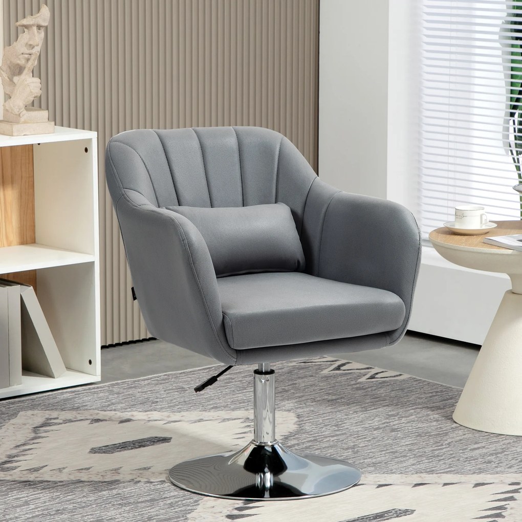HOMCOM Scaun de birou pivotant la 360° cu Inaltime Reglabila din Material Respirabil, cu Perna, 60x60x79-91 cm, Gri | Aosom Romania