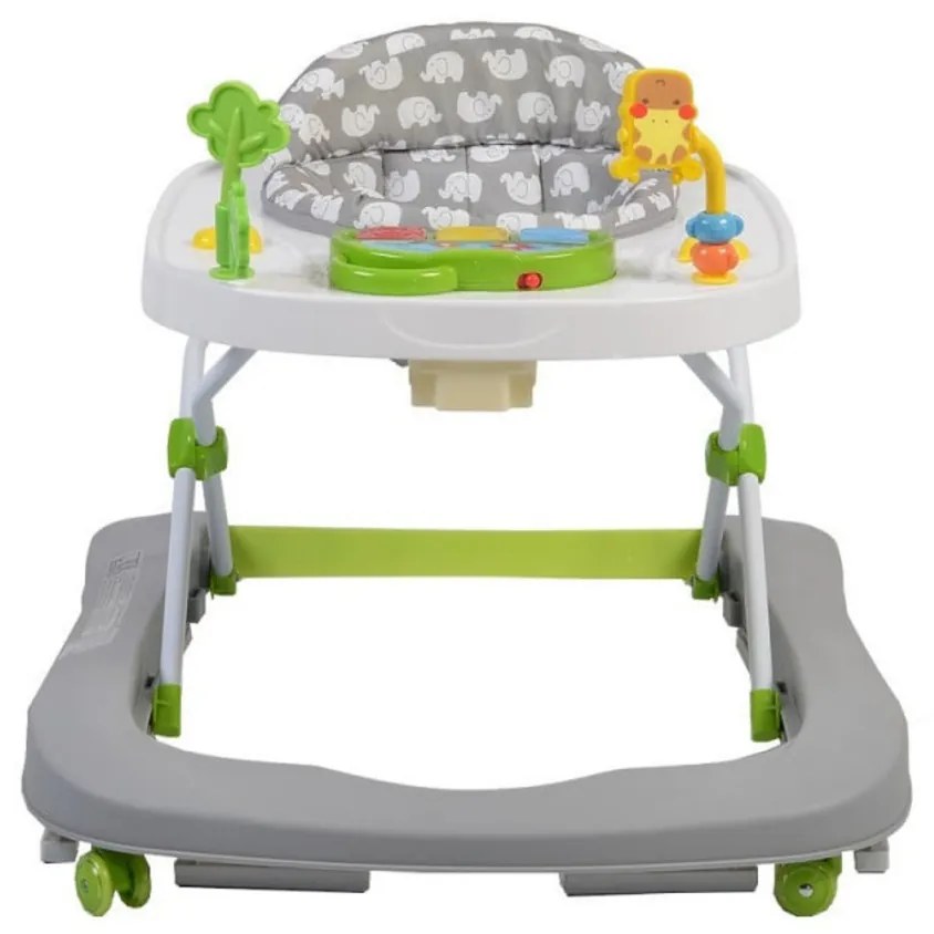 Premergator Premium reglabil in 3 trepte de inaltime NOVOKIDS™ ZooZoo Baby ,Roti silentioase din silicon, Cu melodii, Animalute, Pliabil, Gri