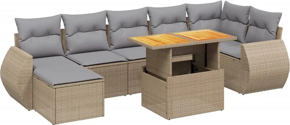 vidaXL Set canapele de grădină, 8 piese, cu perne, bej, poliratan