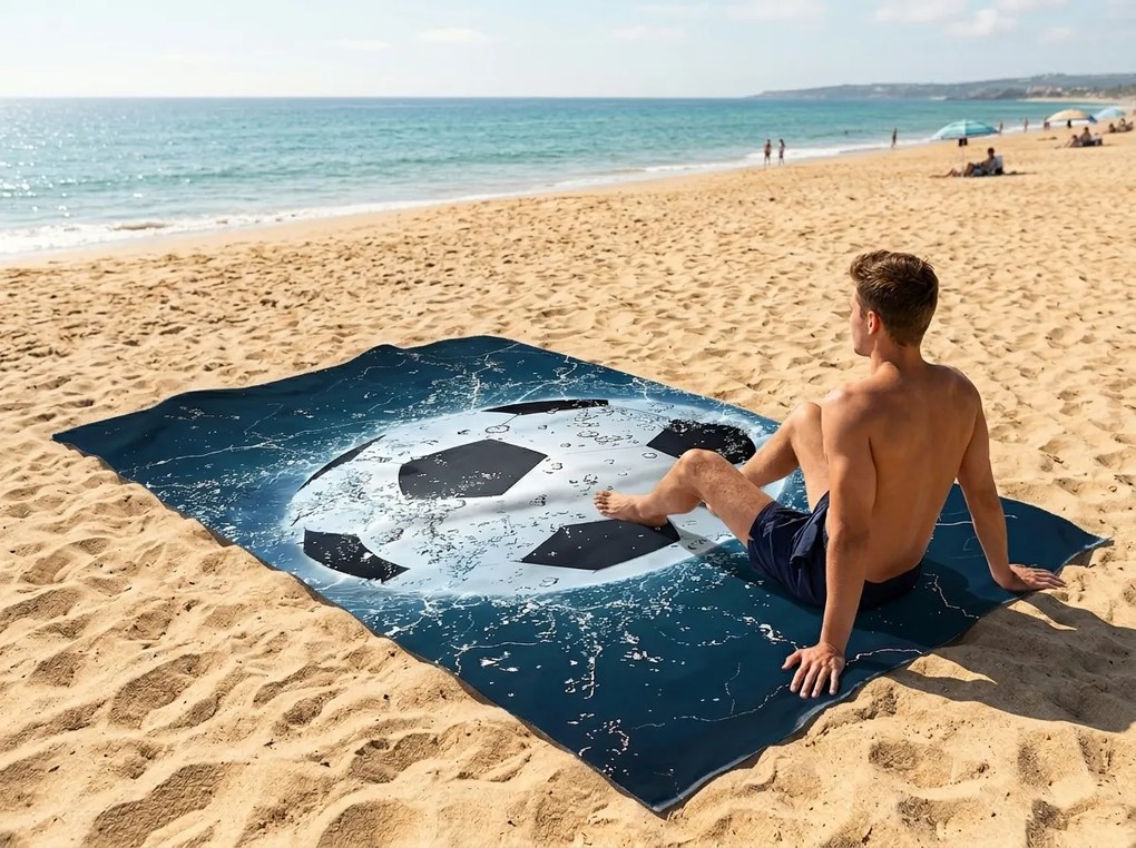 Prosop XXL de plaja cu uscare rapida GOALIX albastru-alb 150 x 210 cm, 100% microfibra