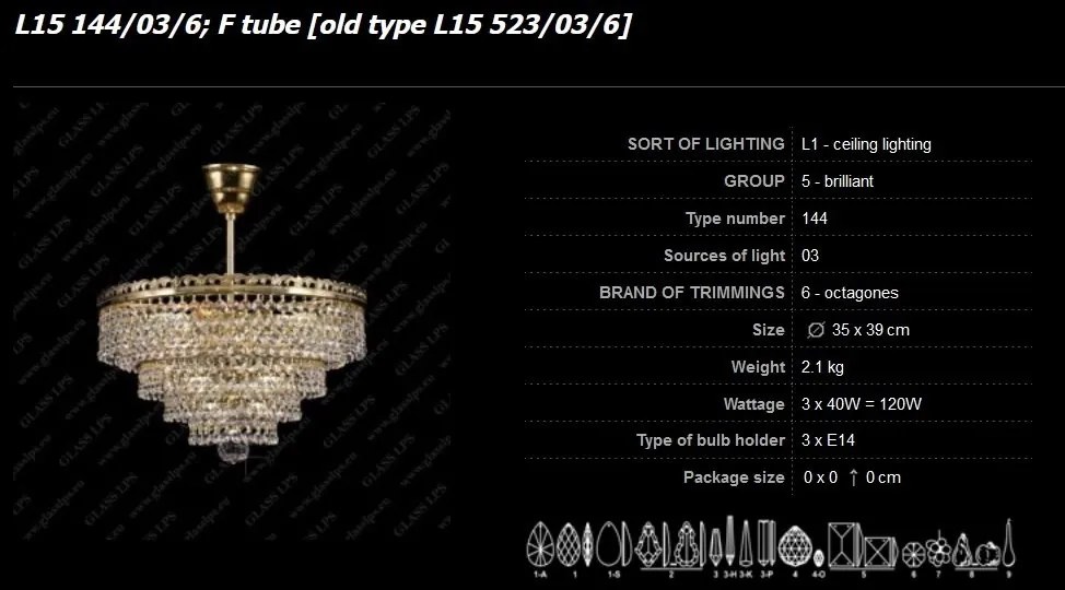 Lustra cristal Bohemia L15 144/03/6; F tube