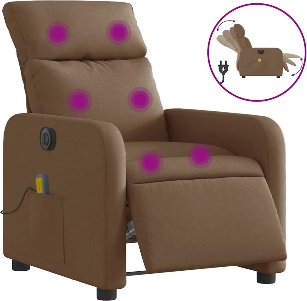 vidaXL Fotoliu electric de masaj rabatabil, maro, textil