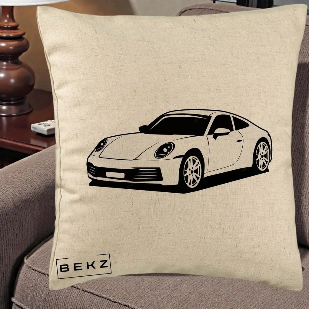 Perna Personalizata Porsche 911 Silueta, 40x40 cm, Bej, Husa Detasabila, Perna Inclusa, BEKZ®