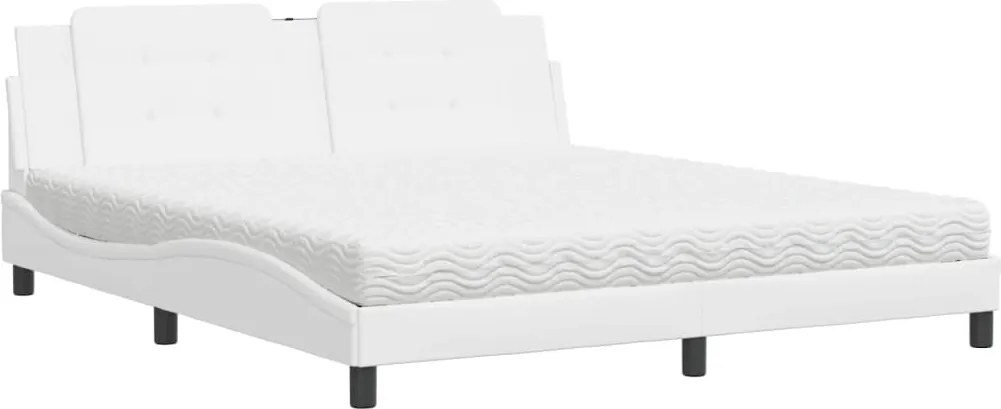 vidaXL Pat cu saltea, Zadar, alb, 180x200 cm, piele ecologică