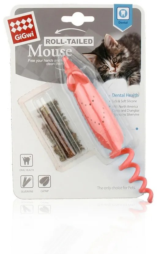 GiGwi Jucărie pentru pisici Roll-tailed Mousecatnip, 16 x 2,5 x 2,5 cm