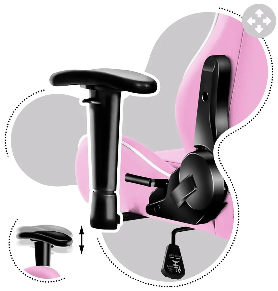 Scaun gaming pentru copii Rover 6 (alb + roz). 1087546