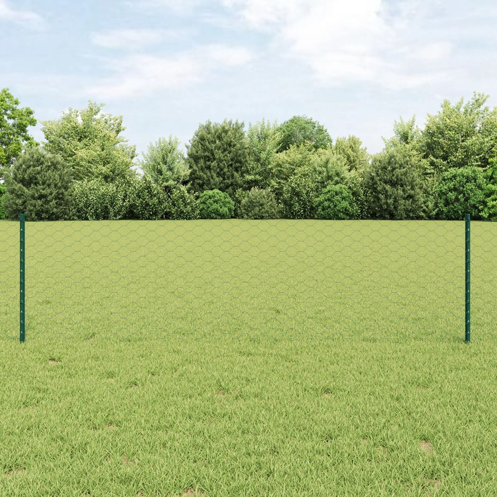 vidaXL Îngrădire cu stâlpi Verde 0.6 x 10 m Oțel