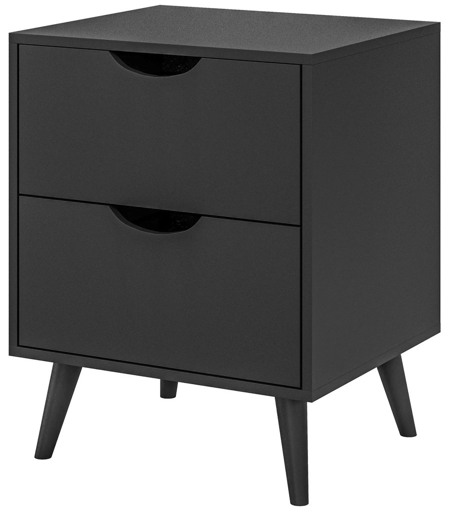 HOMCOM Masă de noapte masă de noapte cu 2 sertare, stil scandinav pentru cameră de dormit, sufragerie, 40 x 35 x 50,5 cm, Negru | Aosom Romania