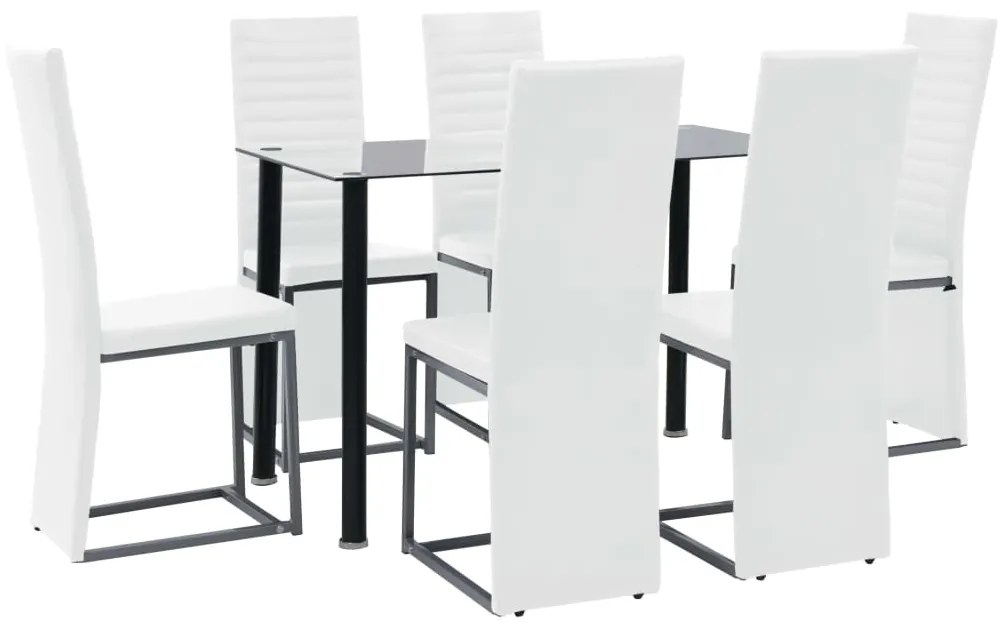 247251 vidaXL Set de mobilier 7 piese negru & alb oțel și sticlă securizată