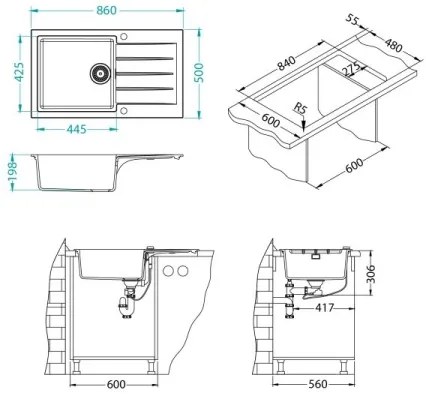 Chiuvetă de bucătărie ALVEUS 1148160 CADIT 86x50 cm negru