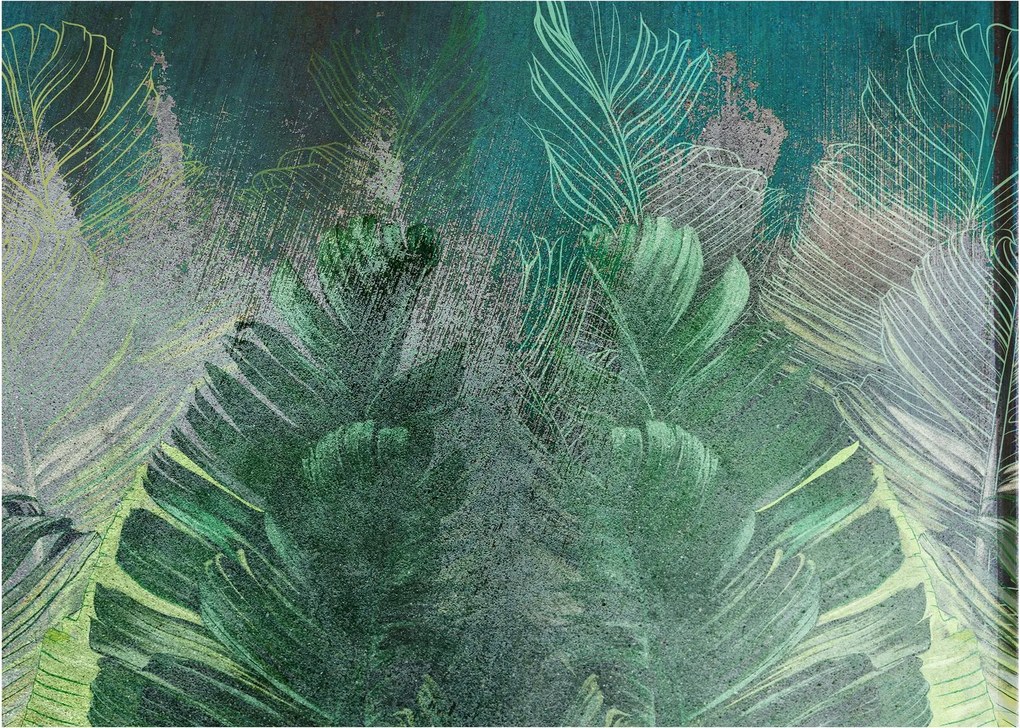 Tablou - Textura de beton cu frunze (70x50 cm)