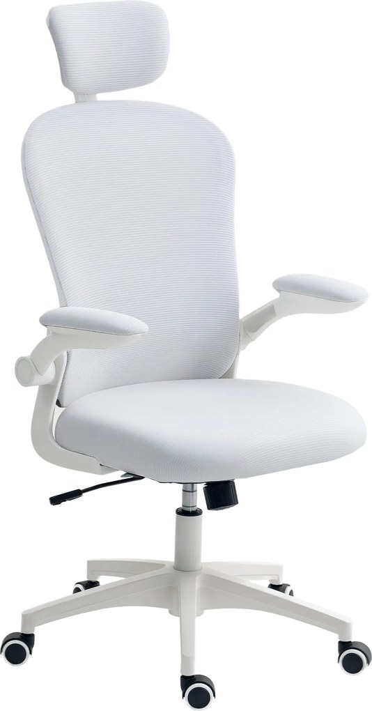 Vinsetto Scaun de birou din plasă cu spătar înalt tetieră reglabilă suport lombar 4D 62x64x120 cm Alb | Aosom Romania