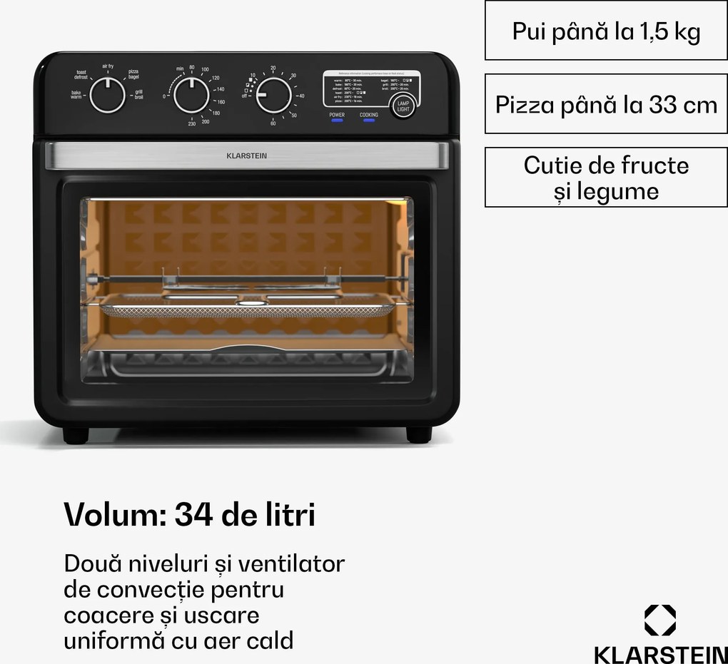 Klarstein Friteuza cu aer cald Air Glaze, 2000 W, 34 litri, fereastră panoramică, incl. set de accesorii