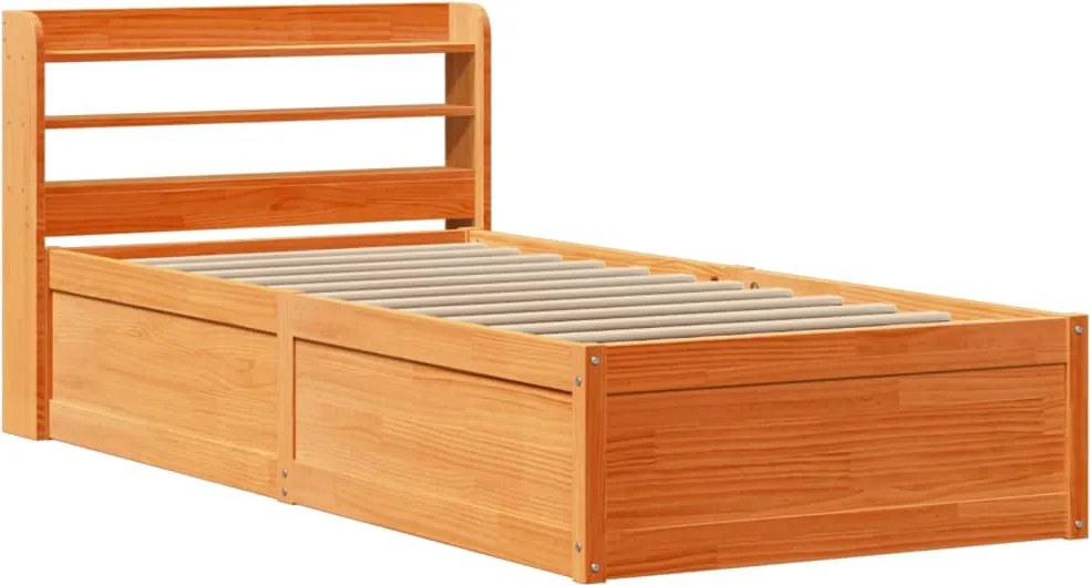 vidaXL Cadru de pat cu tăblie, maro ceruit, 75x190 cm, lemn masiv pin