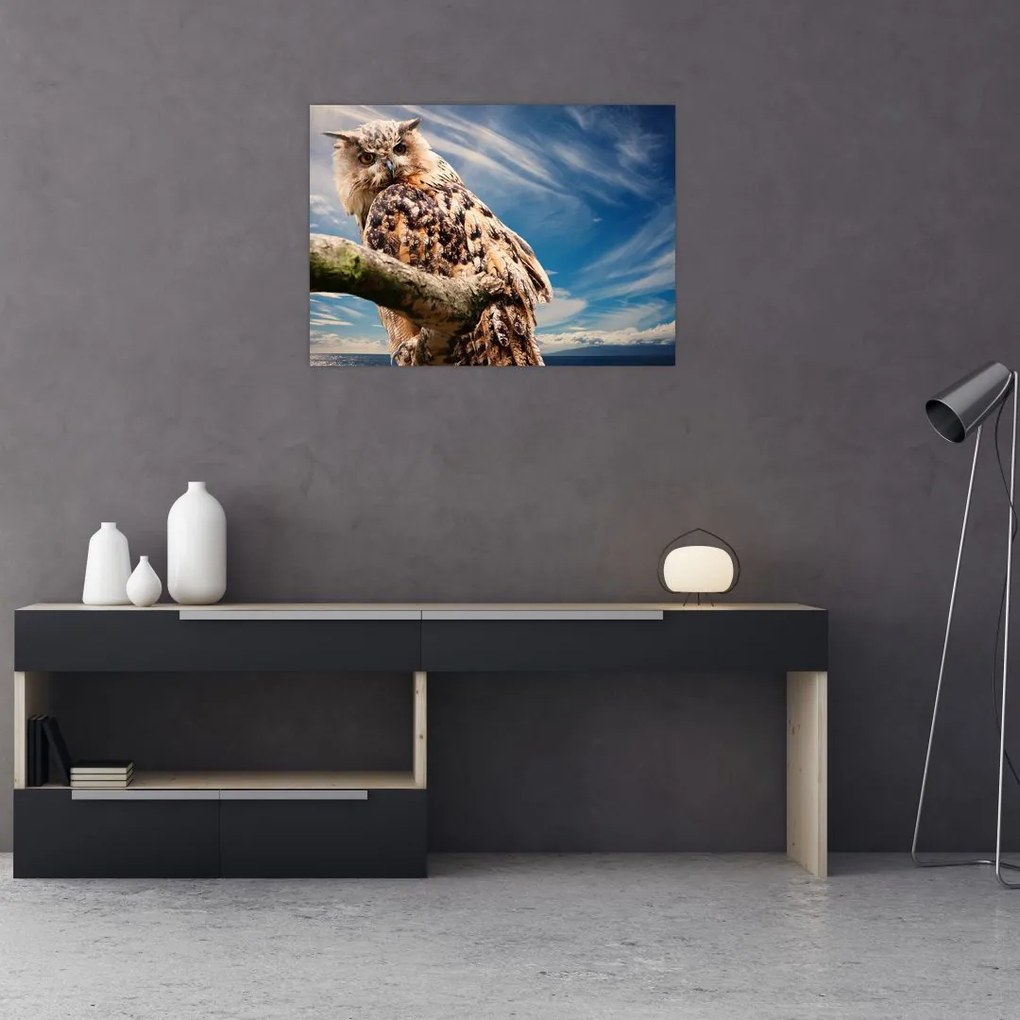 Tablou pe sticlă cu bufnița (70x50 cm)