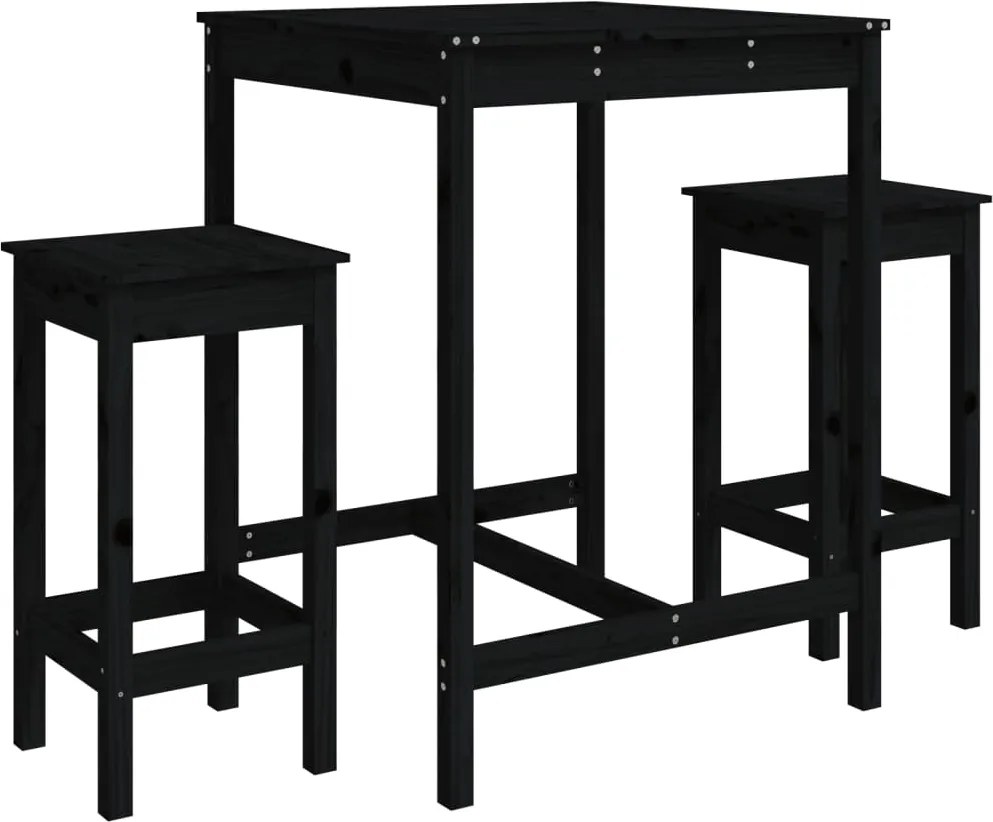 vidaXL Set bar de grădină, 3 piese, negru, lemn masiv de pin