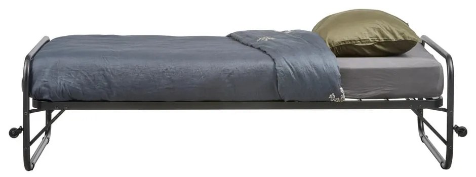 Pat negru din metal pliabil cu somieră 90x200 cm Lucy – WOOOD