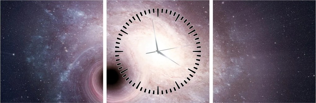 Tablou - Galaxii spiralate (cu ceas) (90x30 cm)
