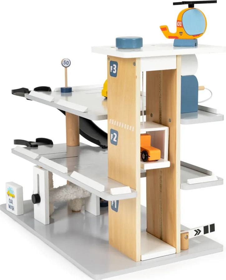 Garaj mare din lemn cu lift pentru mașini spălătorie auto cu elicopter