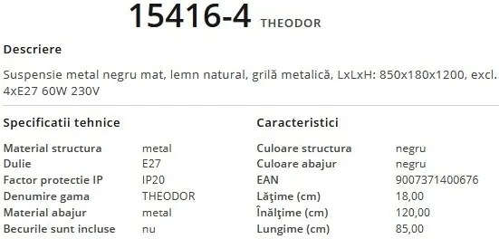 Lustra cu 4 pendule design modern Theodor lemn 15416-4 GL