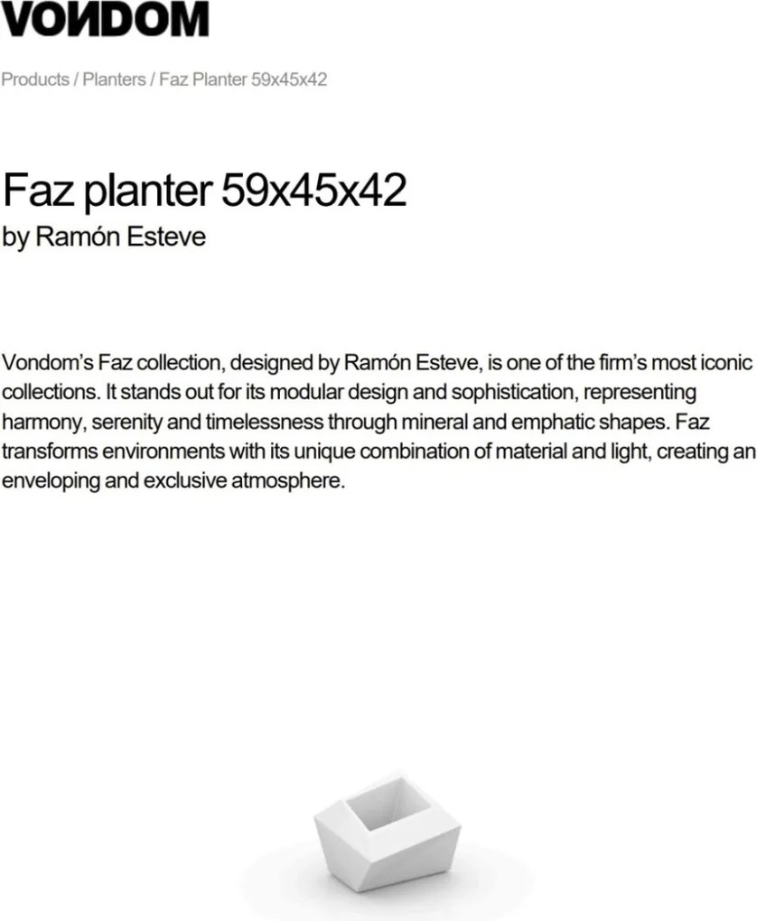 Ghiveci de flori / Jardiniera plante design decorativ modern pentru amenajari interioare si exterioare, FAZ PLANTER 54020R Vondom