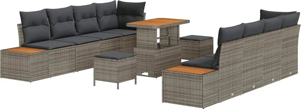 vidaXL Set de canapele pentru grădină cu pernă 11 pcs Gri Rattan poli