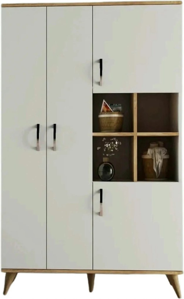 Dulap GRD0103, alb/stejar, PAL melaminat, cu 4 usi, 106x47x174 cm