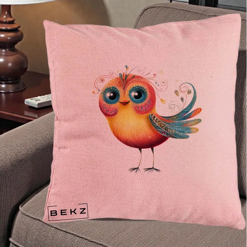 Perna Decorativa Pasare Vibranta cu Aripi Ornamentale, 40x40 cm, Roz, Husa Detasabila, Perna Inclusa, BEKZ®