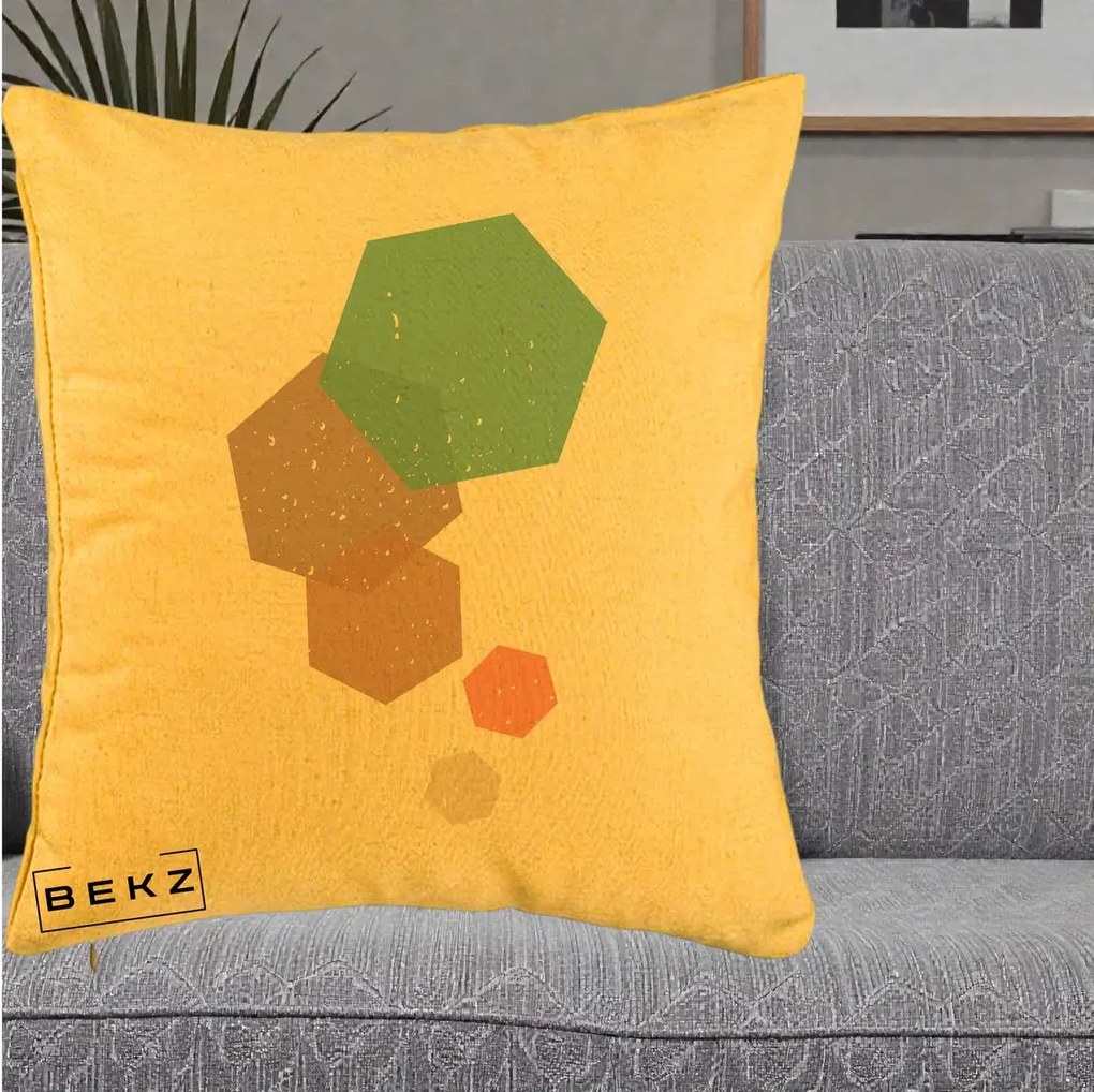 Perna Decorativa Geometric Hexagoane Pastel, 40x40 cm, Galben, Husa Detasabila, Perna Inclusa, BEKZ®