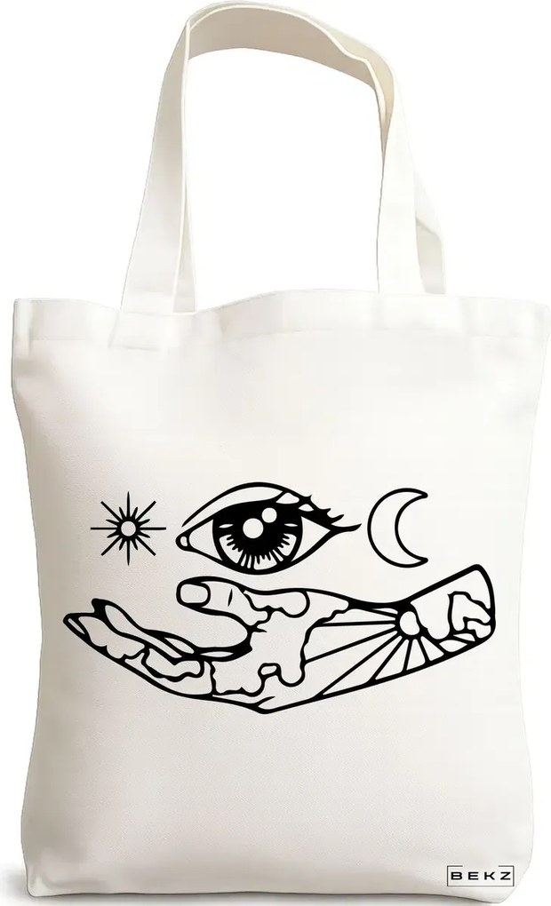 Sacosa de Panza pentru Cumparaturi, Geanta Tote, model Life in depth, 38x34.5 cm, Alba, BEKZ®