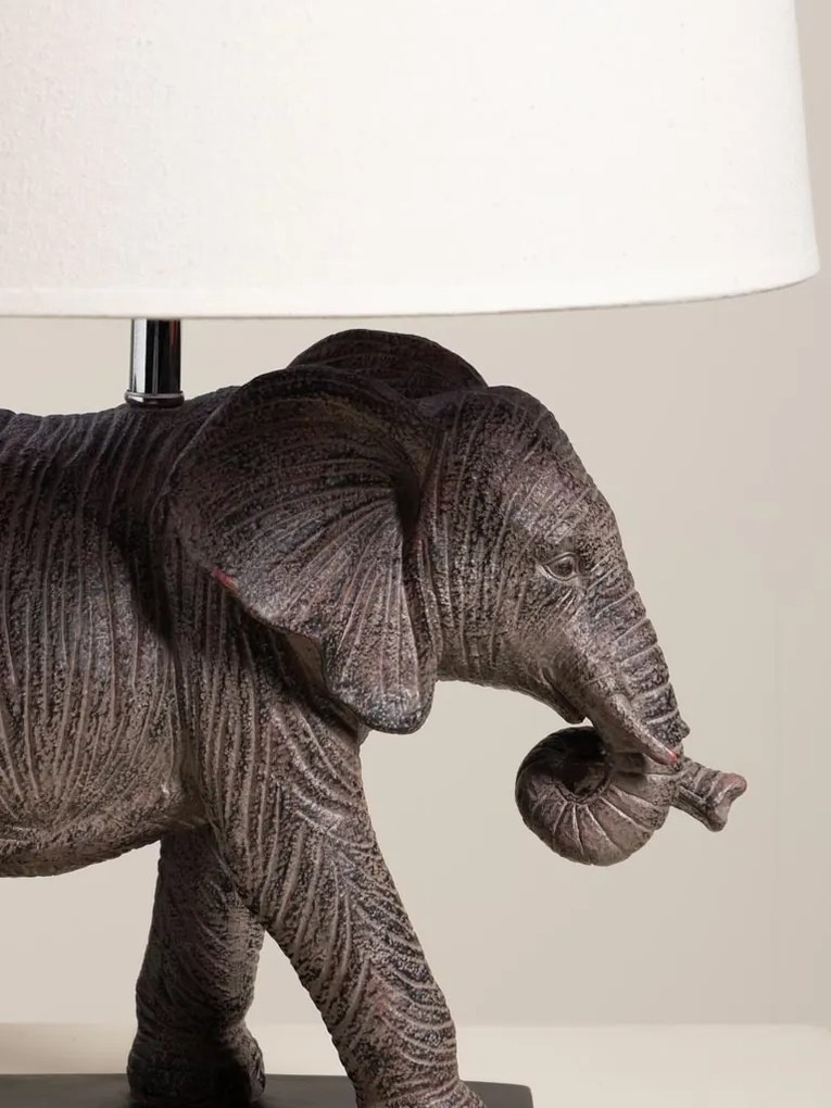 Lampa de masa elefant din polirasină, cu abajur din in si bumbac , "Savane"